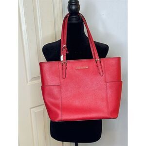 Michael Kors Large Bright Red Saffiano Leather Tote Bag Gold Hardware